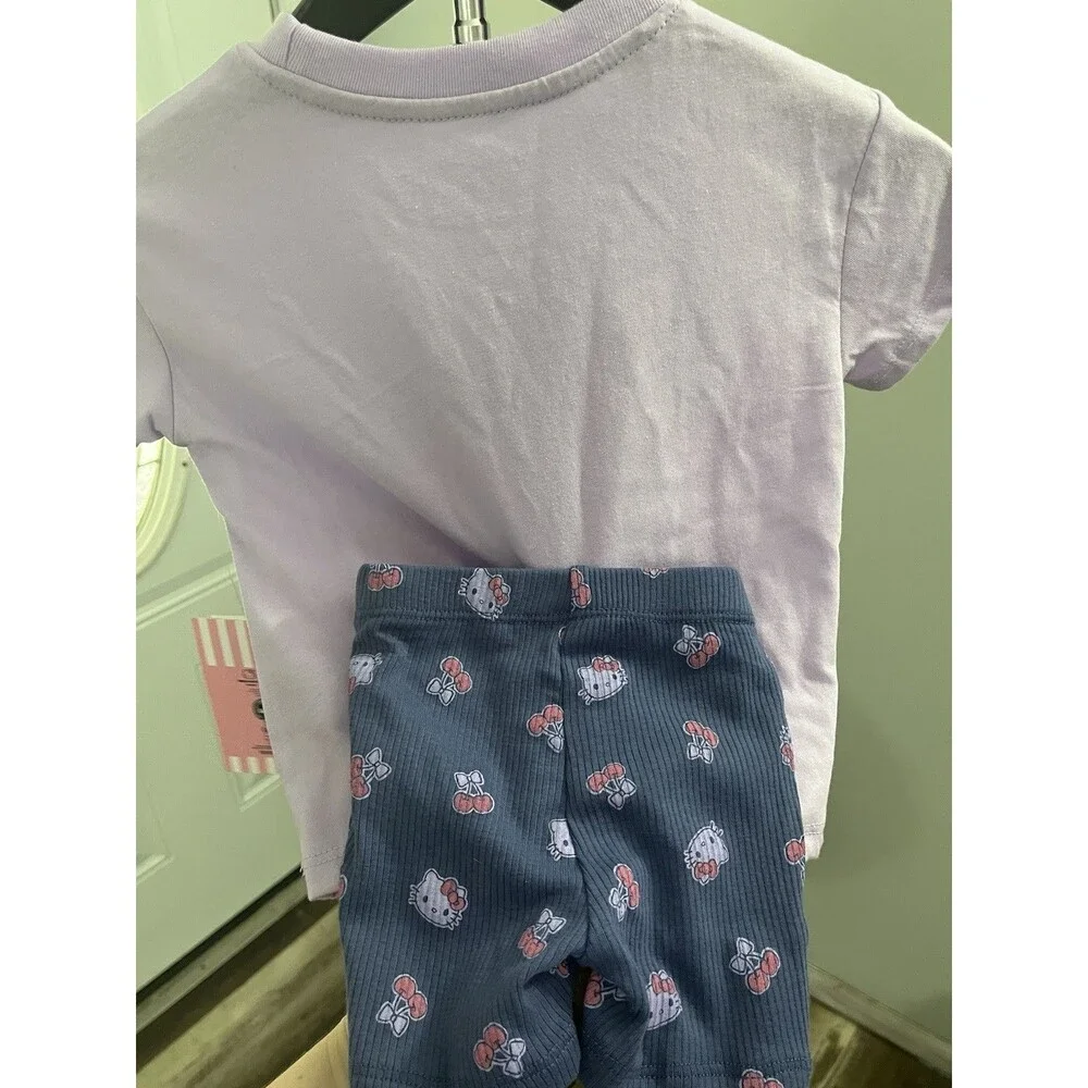 Sanrio Hello Kitty 12M Purple Tee & Blue Shorts 2pc Outfit Set Short Sleeve